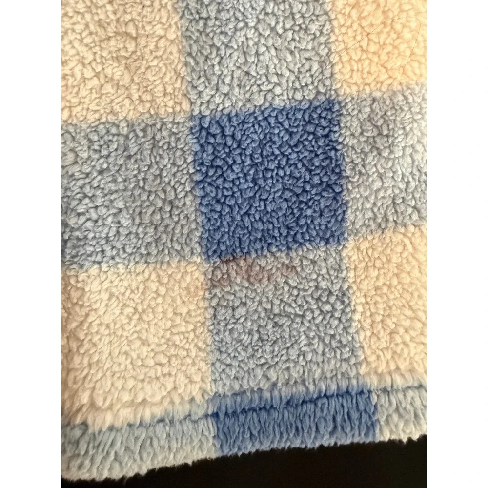 Vineyard Vines Boys Blue Buffalo Check Sherpa Fleece Quarter Zip  Med 10-12